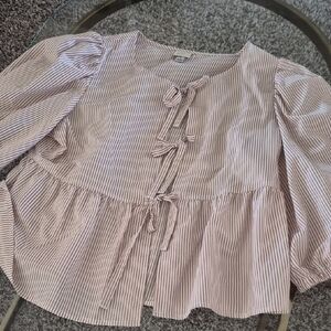 A New Day Tan and White Striped Top